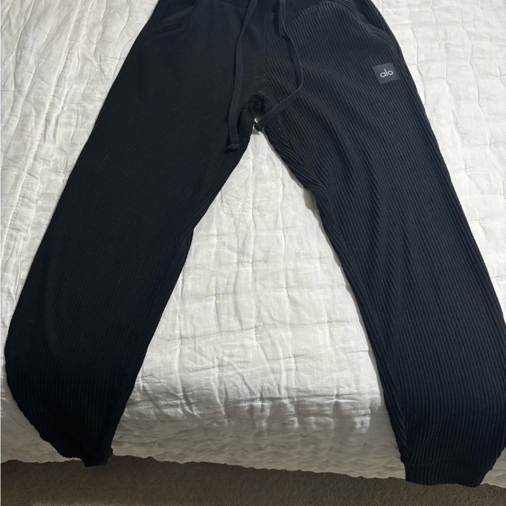 ALO Yoga Black Ribbed Track Pants